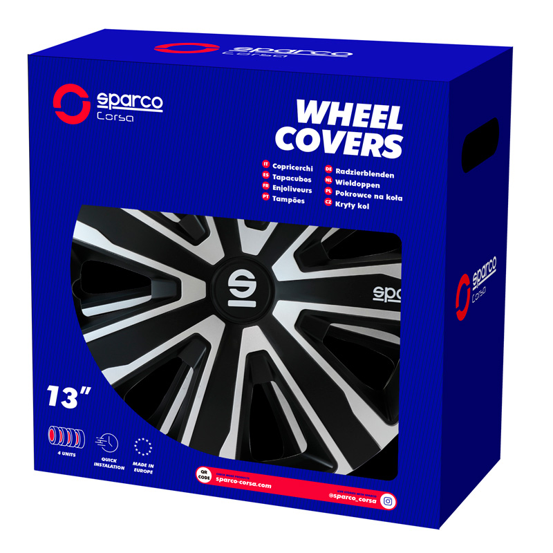 Sparco Wieldoppen Palermo - 14-inch - Zilver/Zwart - Set van 4 stuks