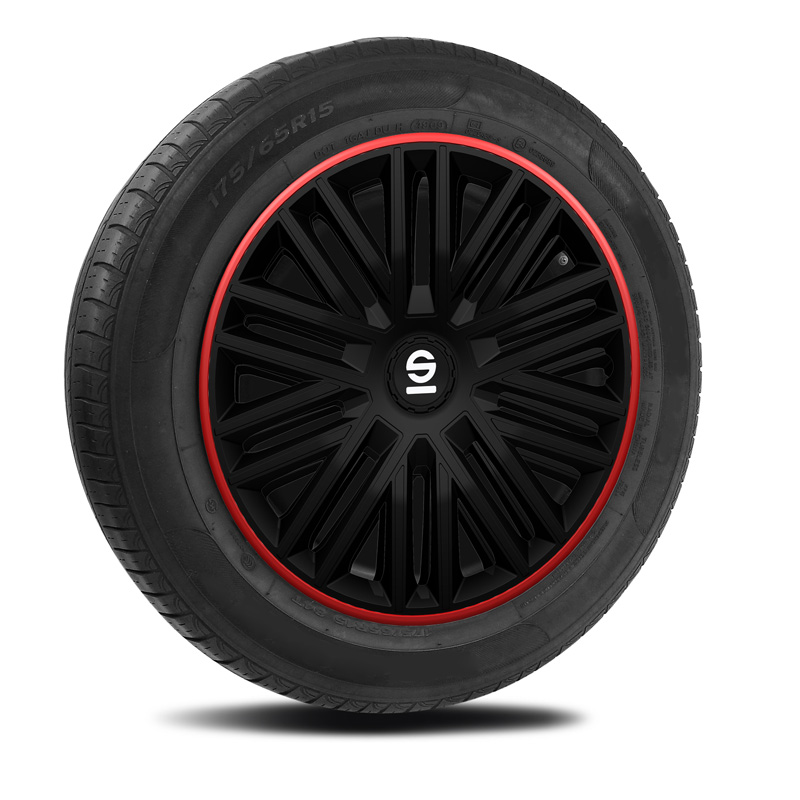Sparco Wieldoppen Bergamo - 14-inch - Zwart/Rood - Set van 4 stuks