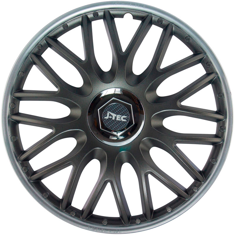 J-Tec 4-Delige Wieldoppenset Orden SR 15-inch grijs/zilver + chroom ring