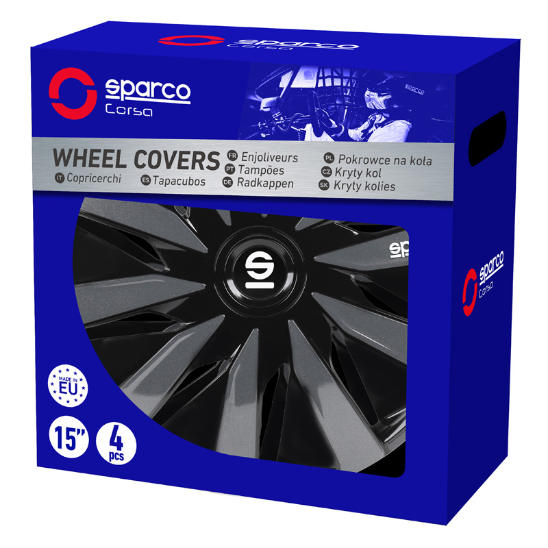 Sparco Wieldoppen Lazio - 14-inch - Zwart/Grijs - Set van 4 stuks